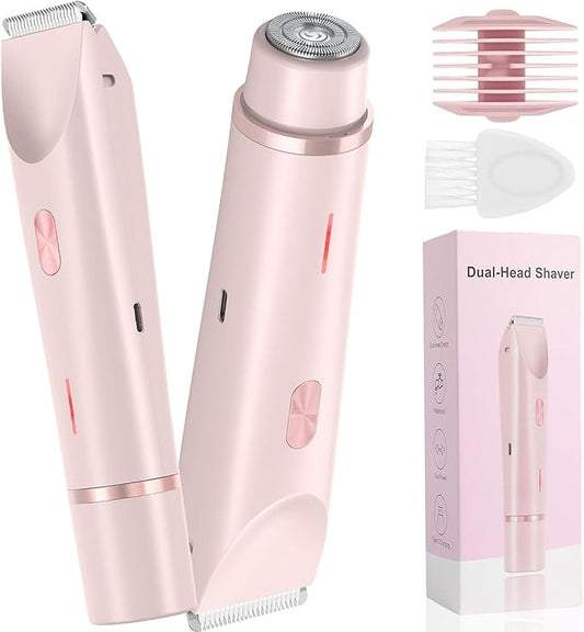 Bikini Trimmer for Women, Waterproof Bikini Shaver with Dual Head Design, Cordless Rechargeable Shaver for Women Private Area, Gentle Wet & Dry Hair Removal for Bikini Line & Underarms-Velvo Beauty