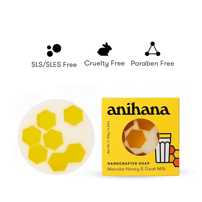 ANIHANA Handcrafted Soap 3 Pack with Coconut Oil, Gentle Cleansing Paraben Free Cruelty Free Refreshing Manuka Honey & Goat Milk Scent 4.23 oz each-Velvo Beauty