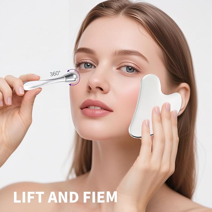 Stainless Steel GuaSha & Eye Cream Applicator Facial Tools, Metal Guasha for Face Neck, Eye Massager Tool, Lymphatic Drainage Face Massage Tool, Skin Care Gift-Velvo Beauty