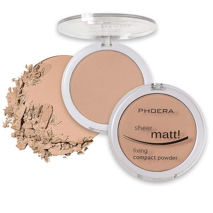 AQUAPURITY PHOERA Sheer Matte Compact Powder Fixing Powder Makeup Base Fixer Setting Powder Foundation Fixing Compact Pressed Powder Long Lasting Make Up Fixer Skin Vitamin E Beauty Blender (203 NUDE)-Velvo Beauty