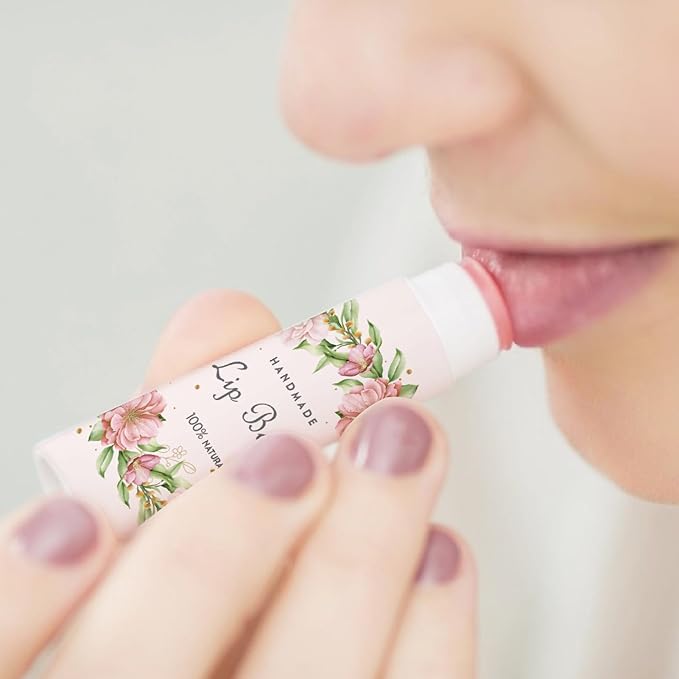 CRASPIRE 80Pcs 8 Styles Lip Balm Sticker Flower Wreath Plants Self-Adhesive Homemade Lip Balm Labels Floral Patter Square DIY Label Stickers for Lip Balm Containers Cosmetics Lipsticks-Velvo Beauty