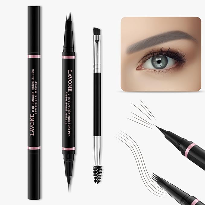 Eyebrow Pencil Makeup Kit, with Waterproof 2-IN-1 Microblading Eyebrow Pen, Eyebrow Pomade, Eyeliner and Dual-ended Eyebrow Brush, Brow Pencil Kit for Natural Eyebrows - Grey-Velvo Beauty