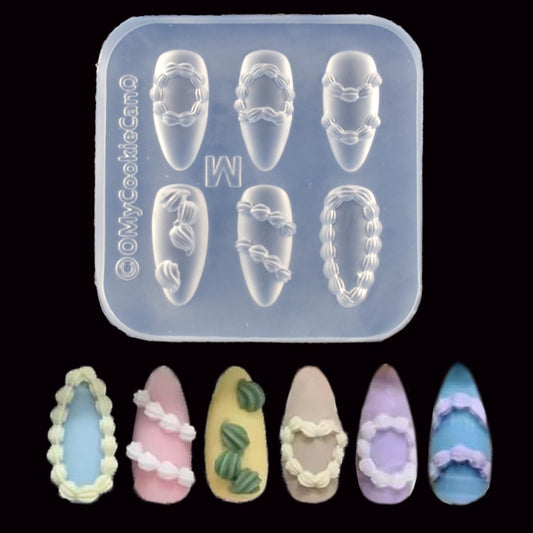 Nail Art Silicone Mold Embossed Cream Chain Design DIY Manicure 3D Carving Template with 6 Patterns, Resin Craft Making Tool Mould for Women Nail Decoration-Velvo Beauty