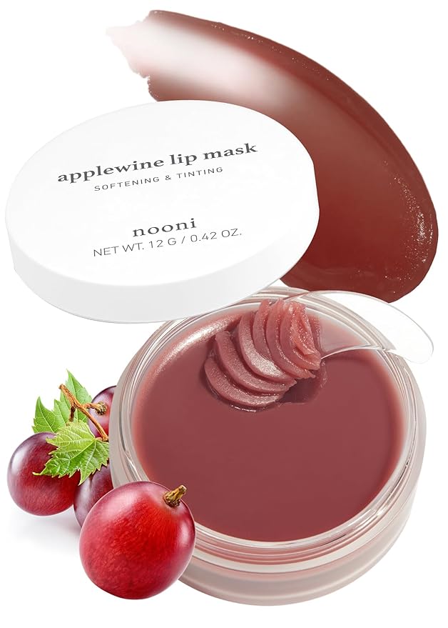 NOONI Applewine Korean Lip Tinting Butter | Natural Lip Balm with Wine Extract, Smoothing & Red Lip Mask, Exfoliator Balm for Dry Lips, Lip Treatment with Shea Butter and Vitamins, Vegan, 42 oz.-Velvo Beauty