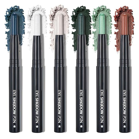 6Pcs Cream Eyeshadow Sticks Set, Champagne Pearl Brown Cocoa Stone Green Sliver Shimmer Matte Waterproof Eye Brightener Stick Palette for Eye Makeup 02 (6Pcs-02)-Velvo Beauty