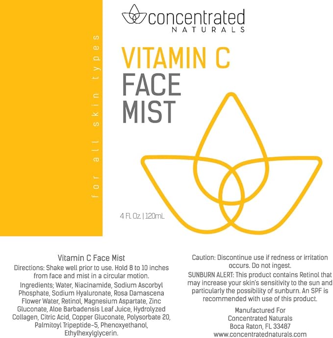 Vitamin C Glow Hydrating Anti-Aging Face Mist w/Actives | Vita C, Niacinamide, Collagen, Peptides and Retinol | Refreshes & Brightens Complexion | 4 fl oz, 120 ml-Velvo Beauty