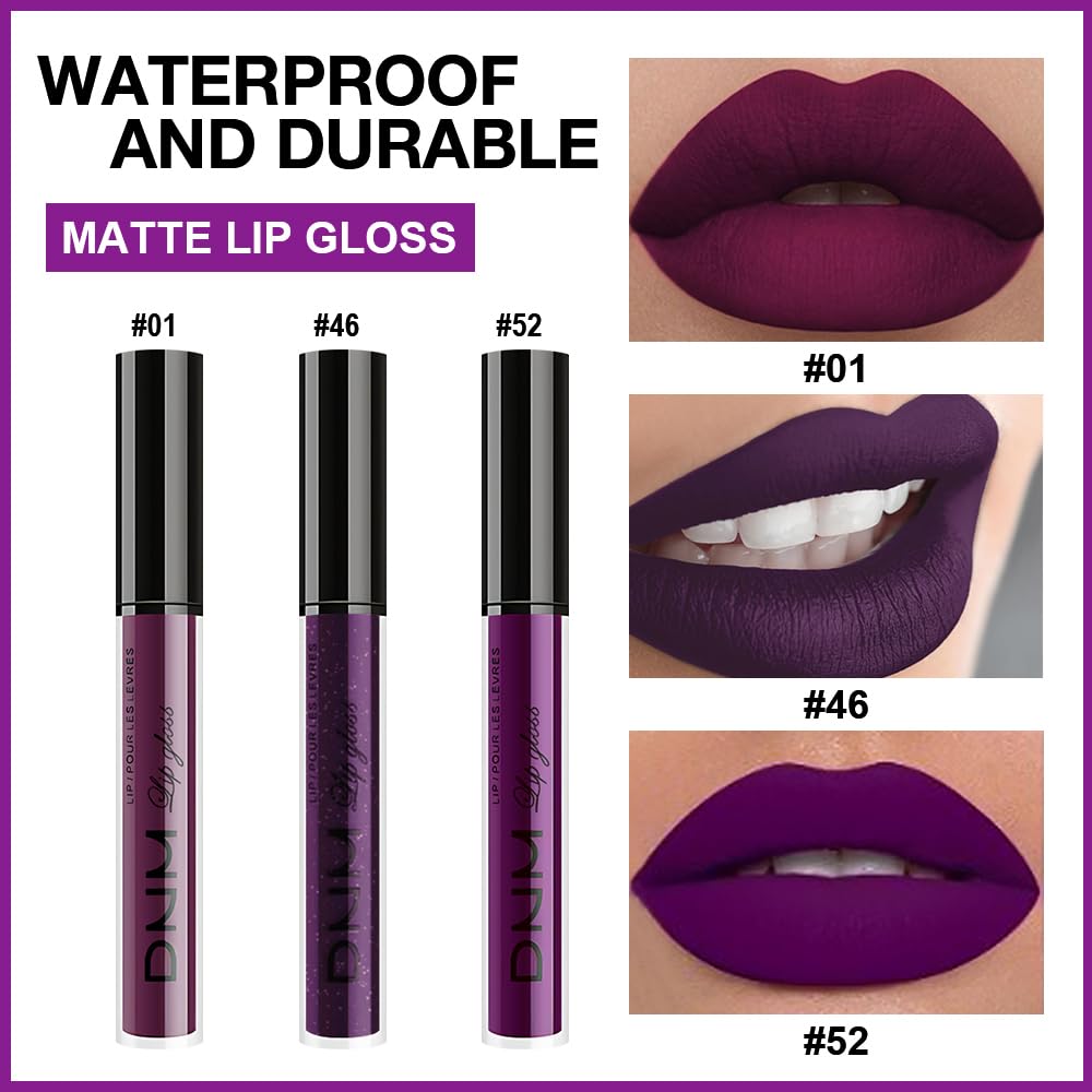 evpct 3Pcs Burgundy Red Dark Purple Matte Liquid Lipstick Lip Stain Sets for Women, Matte Lipstick Long Lasting Waterproof Permanent 24 Hours original, Magic Lip Sticks Pack for Halloween Daily Makeup-Velvo Beauty