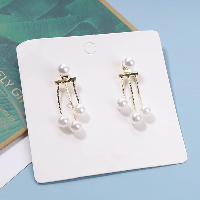 Boho Pearl Drop Dangle Earrings Gold Pearl Ear Jacket Earrings Vintage Dangle Pearl Tassel Earrings Double Way Front Back Earrings Jewelry for Women Gifts-Velvo Beauty