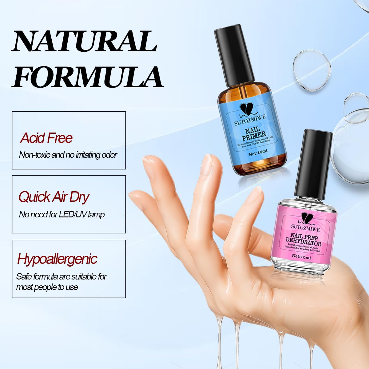 15 ml Nail Dehydrator and Primer Set, Acid Free Natural Prep Dehydrate & Bond Primer, Professional Nail Prep Kit for Acrylic Nails Gel Polish Manicure Nails Supplies Fast Dry-Velvo Beauty