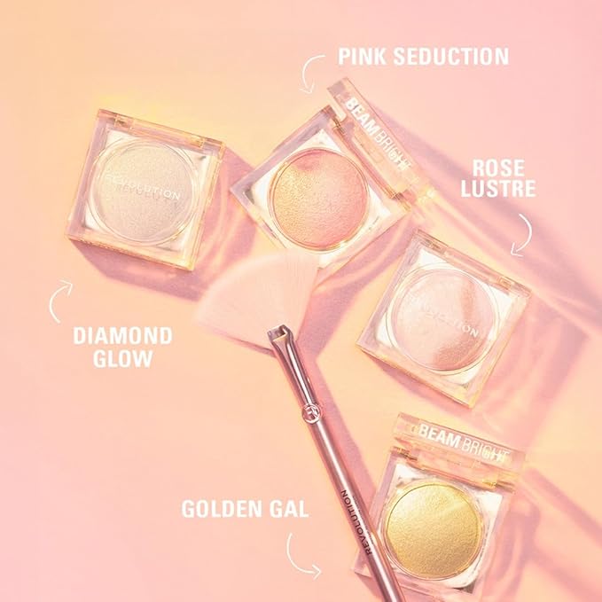 Makeup Revolution Beam Bright Highlighter, All Over Face Glow, Powder To Liquid Formula, 5 Different Shades, Golden Gal-Velvo Beauty