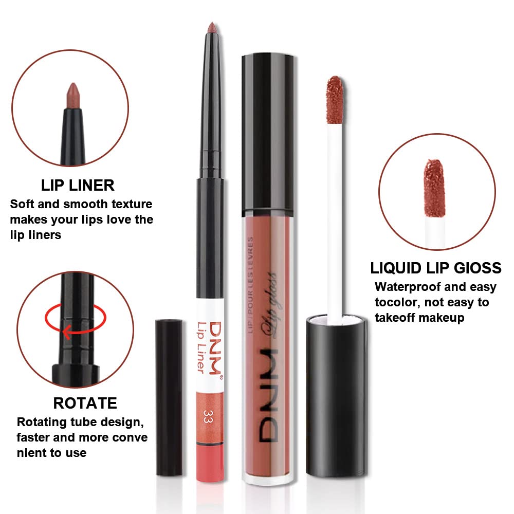evpct 2Pcs Reddish Brown Neutral Color Lip Liner and Matte Lipstick Makeup Sets Vegan Lipstick Lip Liner and Gloss Set Lip Stain Long Lasting Waterproof 24 33#-Velvo Beauty