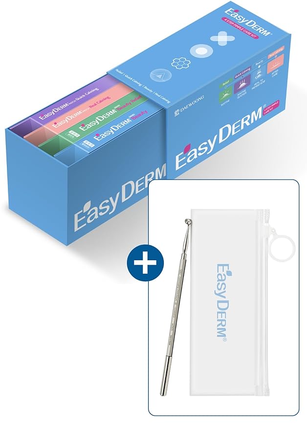 EasyDerm Multi-Step Pimple Patch Set – 4-Type Korean Pimple Patches + Free 2-in-1 Dual-Tip Extractor for Complete Skincare-Velvo Beauty
