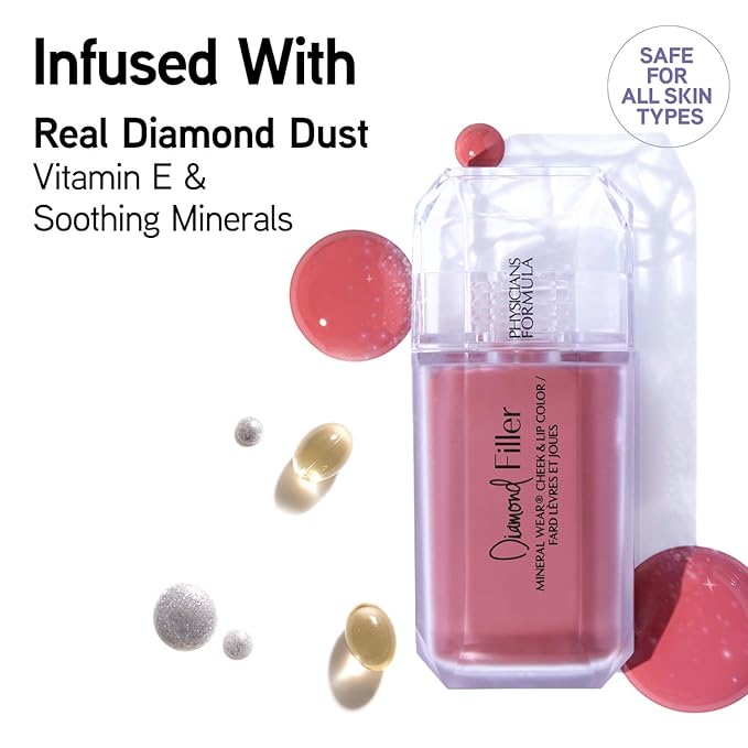 Physicians Formula Mineral Wear®Diamond Filler Cheek & Lip Color, Serum-to-Cream Multi-Use Liquid Blush Formula, Plumps & Smooths for Fuller Looking Cheeks & Lips, Monochromatic Look - Brilliant Peach-Velvo Beauty