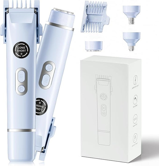 Bikini Trimmer for Women, 4 in 1 Wet/Dry Electric Razors for Women - Dual Head, Painless Rechargeable Portable Womens Razors for Shaving Set for Face, Nose, Eyebrows, Armpits, Bikini Area (Blue)-Velvo Beauty