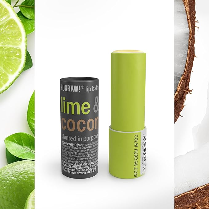 Hurraw! Lime & Coconut Lip Balm, 3 Pack: Plastic-Free with new cardboard push-up tube. Certified Organic, All Natural Origin, Vegan & Cruelty Free. Gluten Free. Bee, Shea, Soy & Palm Free. Made in USA-Velvo Beauty
