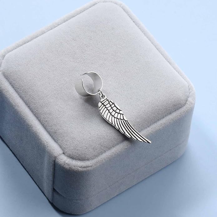 Boho Angel Wing Cuff Earrings Silver Ring Cartilage Earrings with Dangle Wing Ear Cuffs Earrings Clip Wrap Earrings Helix Earrings Jewelry for Women-Velvo Beauty