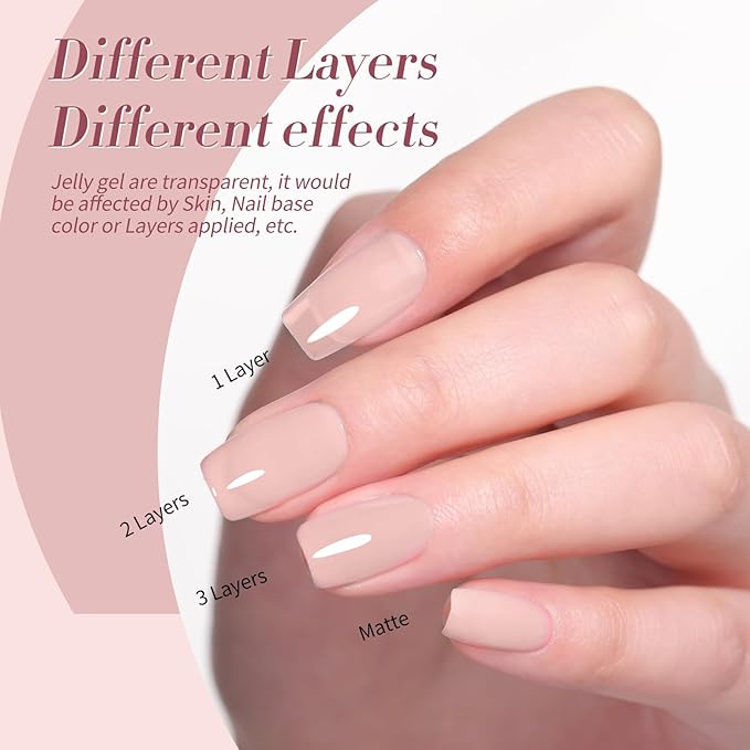 Born Pretty Milky White Jelly Nude Pink Gel Nail Polish Translucent Natural Sheer Pink Soak Off U v Light Cure Gel Polish Kit for Salon and Nail Art DIY at Home 6Colors-Velvo Beauty