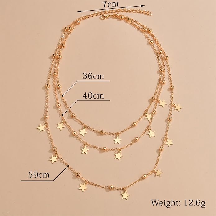 Vintage Layered Star Dangle Necklace Star Pendant Necklace Tiny Star Necklace Gold Bead Chain Necklace Jewelry for Women-Velvo Beauty