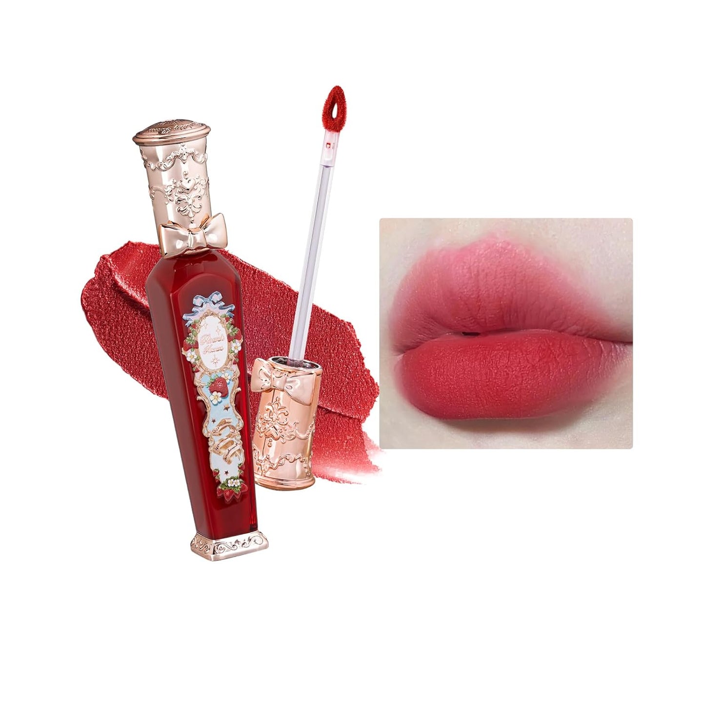 Flower Knows Strawberry Rococo Cloud Lip Cream,Velvety Matte Liquid Lipstick,Red Lipstick,Long Lasting Lip Stain,Kiss-proof Blurred Lipstick for Girls&Women,0.12 Fl Oz(S09 Strawberry Crown)-Velvo Beauty