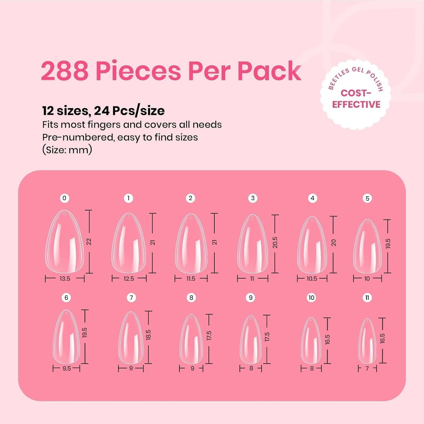 Beetles Gel Short Almond Nail Tips, 288Pcs Pre-Shape Clear Short Almond Gel Press On Nail Fake Nails Easy Nail Extension Full Cover False Nails for Gel Nail Polish Gelly Tips DIY Nail Salon-Velvo Beauty