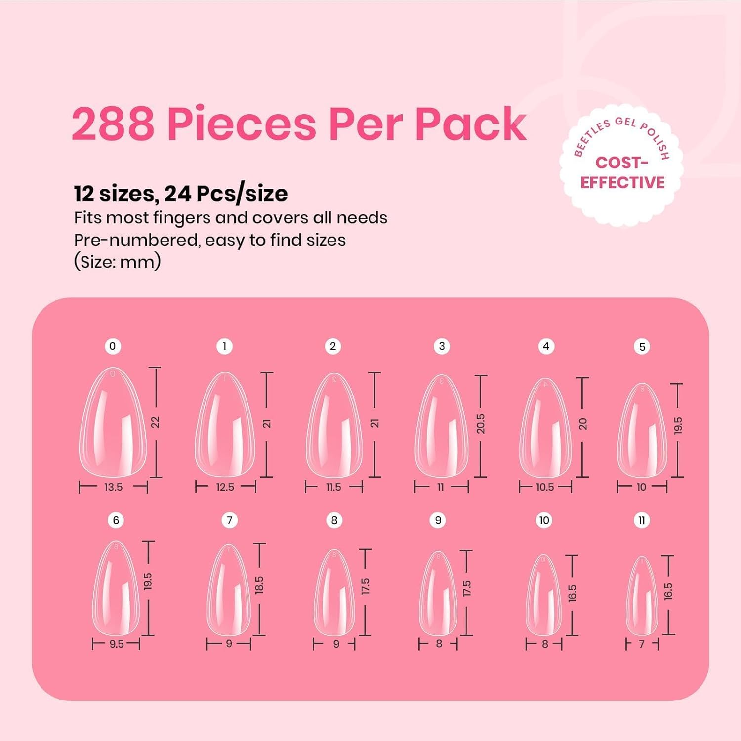 Beetles Gel Short Almond Nail Tips, 288Pcs Pre-Shape Clear Short Almond Gel Press On Nail Fake Nails Easy Nail Extension Full Cover False Nails for Gel Nail Polish Gelly Tips DIY Nail Salon-Velvo Beauty