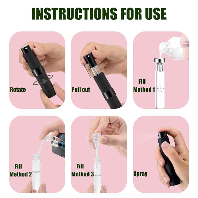 2 PCS/8ml Portable Mini Perfume Atomizer bottles, Empty Refillable Spray Bottle with 3 Types of Refill Tools, Pocket Travel Perfume Sample Bottles(Matte Black)-Velvo Beauty