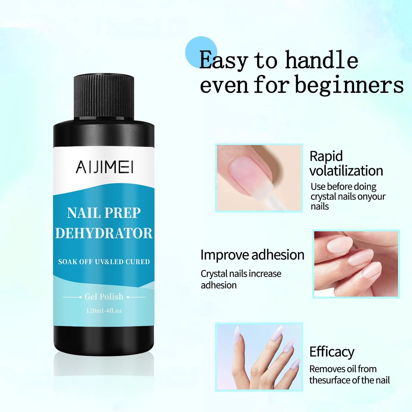 AIJIMEI 120ml Nail Dehydrator Dehydrator Prep for Nail Gel Polish Professional Nail Preparation for Smooth Gel and Acrylic Application Dehydrator for Acrylic 4 Fl Oz-Velvo Beauty
