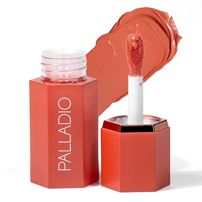 Palladio Liquid Blush for Cheeks & Lips 2-in-1 Makeup Face Blush, Weightless Cream Formula, Smudge Proof Long-Wearing Pigmented Blush, Natural Look Makeup Face Blushes, Dewy Finish, Sunny Coral-Velvo Beauty