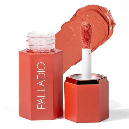 Palladio Liquid Blush for Cheeks & Lips 2-in-1 Makeup Face Blush, Weightless Cream Formula, Smudge Proof Long-Wearing Pigmented Blush, Natural Look Makeup Face Blushes, Dewy Finish, Sunny Coral-Velvo Beauty