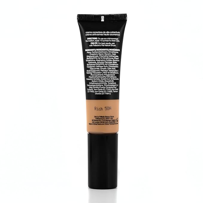 Palladio Full-Coverage Color Correction CC Cream, Oil-Free with Peptides & Vitamin C, Best for Correcting Redness and Uneven Skin Tone, Buildable Foundation Coverage (Rich 50N)-Velvo Beauty