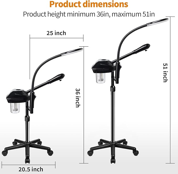 Facial Steamer for Ozone Humidifier Atomizer Attach 5× Magnifier and Light, Professional Face Steamer Clean Skin Firming Pores and Moisturizing Suitable for a Beauty, Spa, at Home-Velvo Beauty