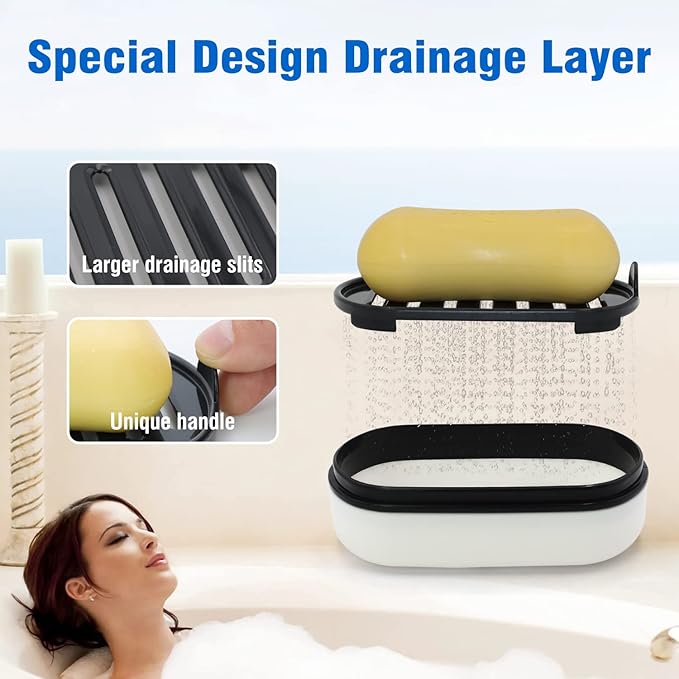 Travel Soap Container, Leakproof Soap Box, Travel Soap Holder with Removable Draining Layer, Portable Soap Case for Traveling, Camping, Gym (White, 1 Pack)-Velvo Beauty