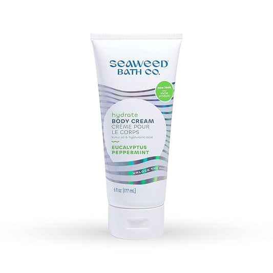 Seaweed Bath Co. Hydrate Body Cream, Eucalyptus Peppermint Scent, 6 Ounce, Nourishing Hand & Body Lotion Moisturizer for Dry Skin, with Sustainably Harvested Seaweed, Kukui Oil, Hyaluronic Acid-Velvo Beauty
