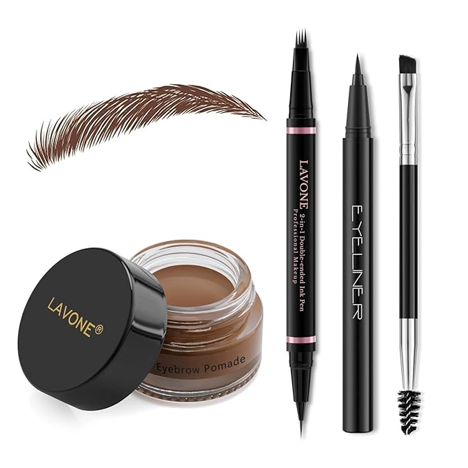 Eyebrow Pencil Makeup Kit, with Waterproof 2-IN-1 Microblading Eyebrow Pen, Eyebrow Pomade, Eyeliner and Dual-ended Eyebrow Brush, Brow Pencil Kit for Natural Eyebrows - Soft Brown-Velvo Beauty