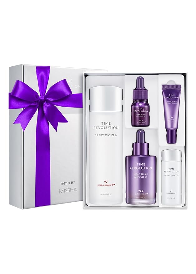 MISSHA Time Revolution Gift Set The First Essence 5X & Night Repair Ampoule 5X for Radiant, Youthful Skin-Velvo Beauty