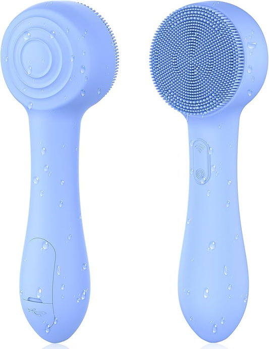 Facial Cleansing Brush Silicone Face Scrubber Waterproof Rechargeable Exfoliator Massage Device for Men & Women, Deep Pore Cleansing, Exfoliating, Removing Blackhead Electric Face Scrub Brush (Blue)-Velvo Beauty