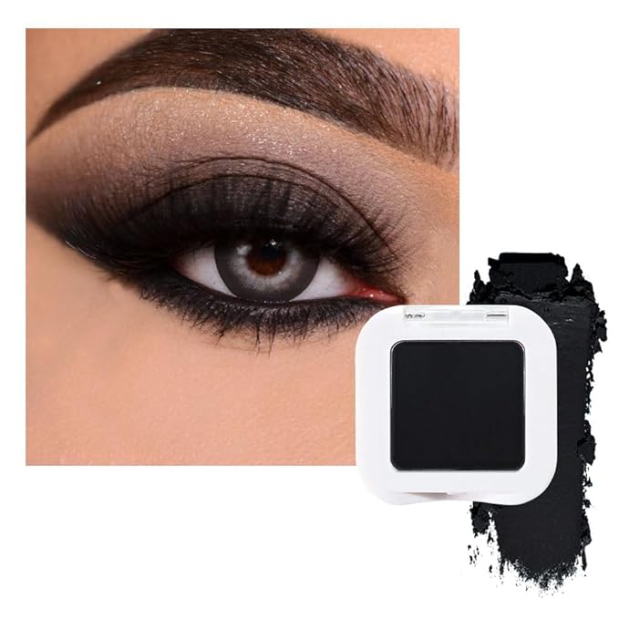 evpct Matte Deep Black Single Eye Shadow Palette Makeup for Older Women, Dark Black Cream Eye shadow Palette Single for Older Women Matte, High Pigment Waterproof Monochrome Eyeshadow, sombra de ojos-Velvo Beauty