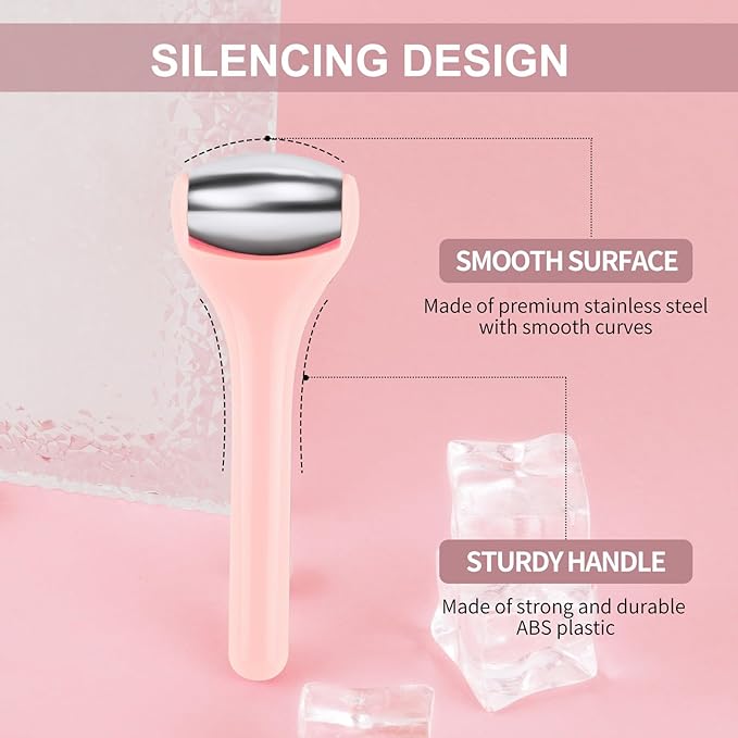 MAANGE Mini Eye & Face Rollers for Eye Massager, Stainless Steel Eye Ice Roller for Relief Puffiness Migraine Skincare Facial Roller (Pink)-Velvo Beauty
