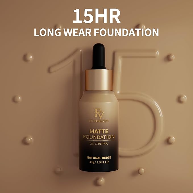 FV Full Coverage Liquid Foundation Makeup, Long Lasting Matte Foundation with Flawless Finish, Concealing & Minimizing Pores, Oil Control Waterproof for Oily Combination Skin, 1 Fl. Oz (Natural Beige)-Velvo Beauty