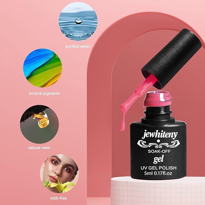 JEWHITENY 45PCS Gel Nail Polish Kit, 42 Colors 5ML Gel Polish Nude Gray Pink Blue Soak Off Glitter Nail Art Starter Kit Beauty Gifts Set for Women Girls Valentines Mother's Day Gift-Velvo Beauty