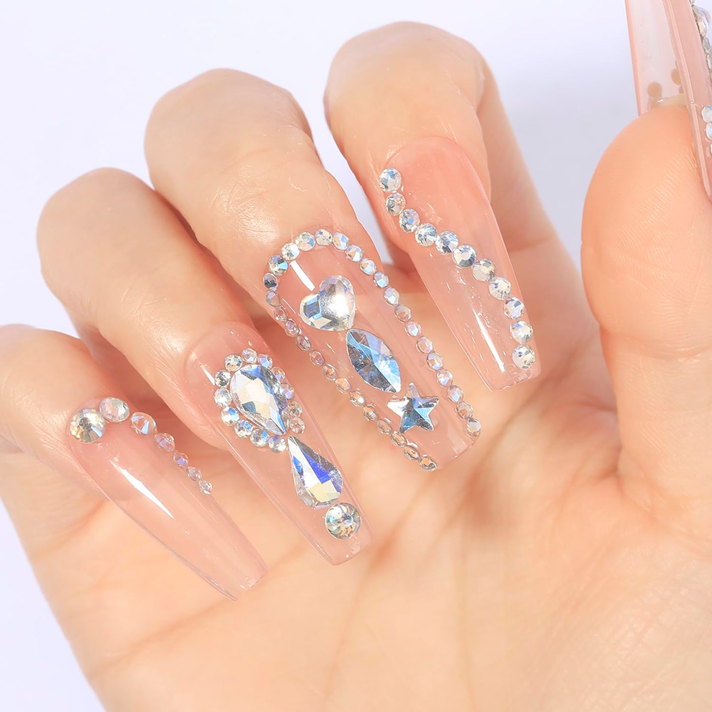 HNUIX Nail Rhinestones - 3D Multi Shape Size, Crystal Blue Moonlight Nail Gems, Flat Back, with Kit, for Nail Art, DIY Decorations-Velvo Beauty