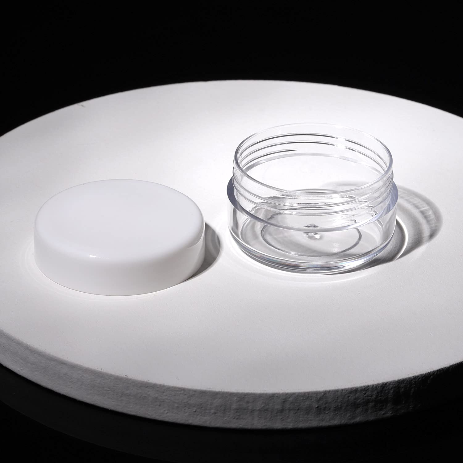 Refillable Cosmetic Sample Jars - 100 Pack 10g (0.35oz) White Small Travel Containers with Lids + 10 Mini Makeup Spatulas - BPA Free-Velvo Beauty