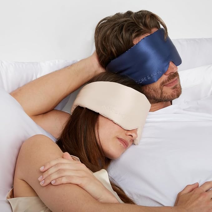 Dore & Rose Deep Sleep Mask Light Blocking, 23 Momme Mulberry Silk Eye Mask, Ultra Soft, Adjustable - Travel Sleeping Mask for Men & Women - Dark Blue-Velvo Beauty