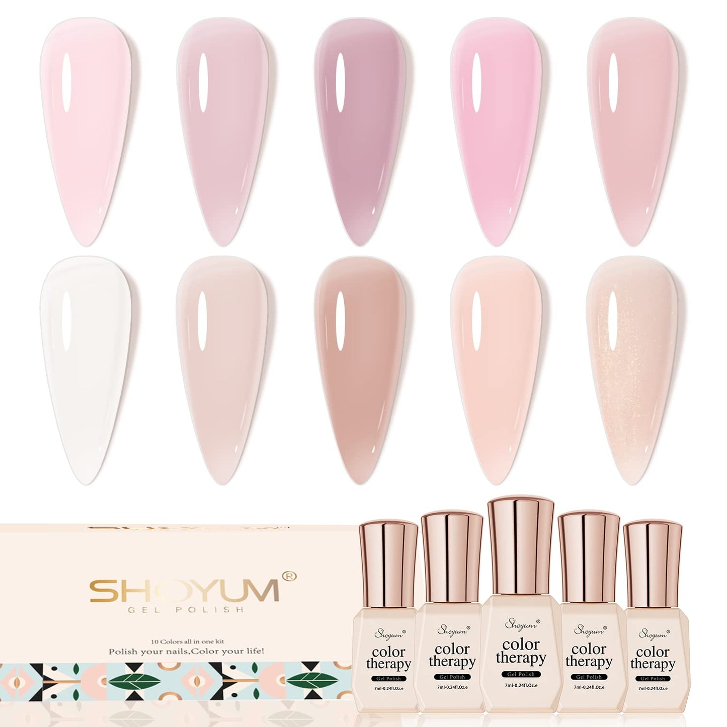 Nude Pink Gel Nail Polish Set, 10 Colors Neutral Nude Gel Polish Kit Translucent Milky White Purple Spring Summer Trend Nail Art DIY Manicure at Home Gifts for Girls Women-Velvo Beauty