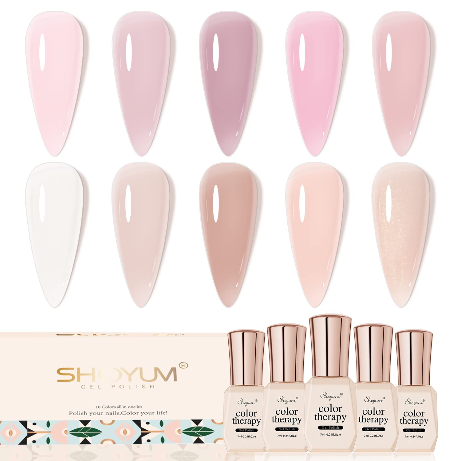 Nude Pink Gel Nail Polish Set, 10 Colors Neutral Nude Gel Polish Kit Translucent Milky White Purple Spring Summer Trend Nail Art DIY Manicure at Home Gifts for Girls Women-Velvo Beauty