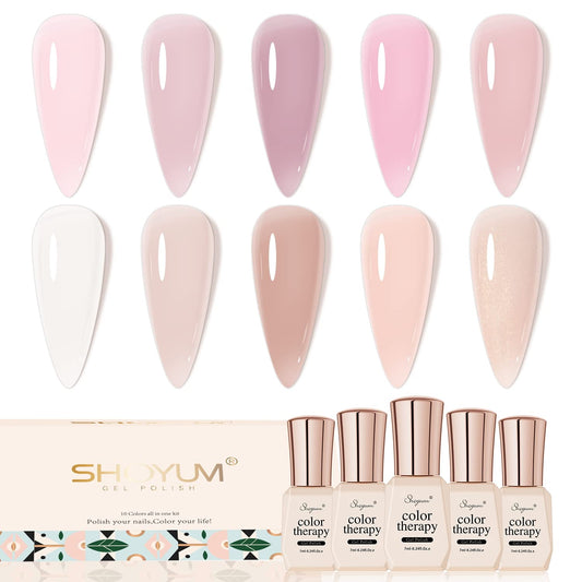 Nude Pink Gel Nail Polish Set, 10 Colors Neutral Nude Gel Polish Kit Translucent Milky White Purple Spring Summer Trend Nail Art DIY Manicure at Home Gifts for Girls Women-Velvo Beauty