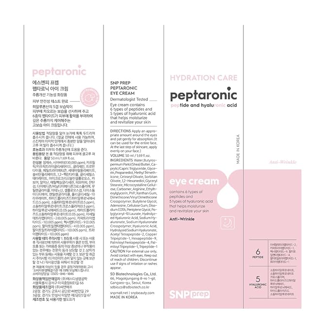 SNP Anti-Wrinkle Eye cream Hypoallergenic Hydrating 5 Hyaluronic Acids 6 Peptides Moisturize Vitalize 1.69 Fl Oz PREP-Velvo Beauty