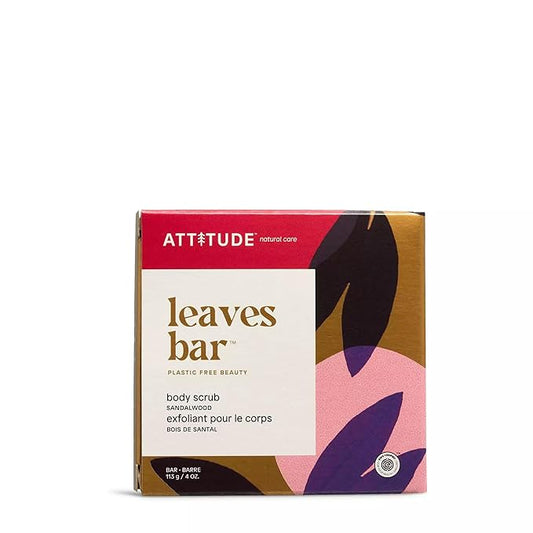 ATTITUDE Body Scrub Bar, Natural Origin, Gentle Exfoliator for Body and Foot, Nourishes and Softens Skin, Bamboo Powder & Shea Butter, EWG verified & Vegan, Sandalwood, 4 Oz-Velvo Beauty