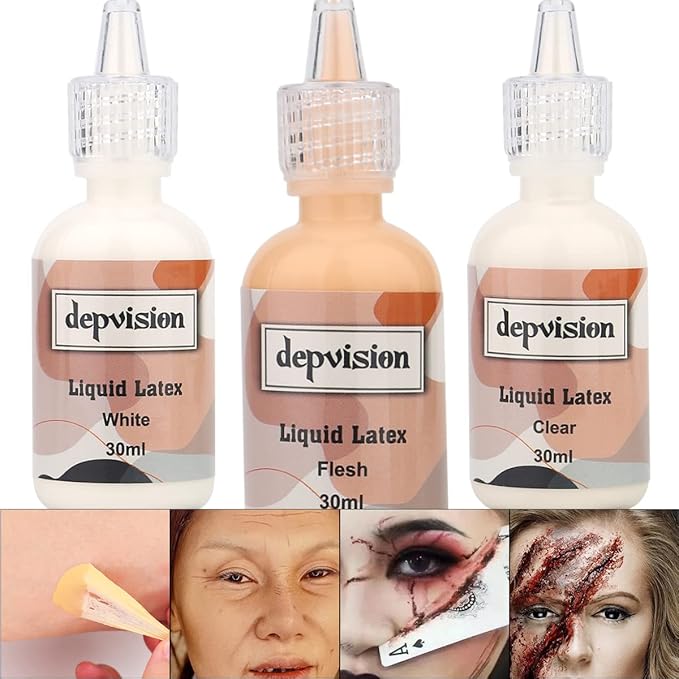 Depvision Liquid Latex 3 Colors Set White Fresh Clear Color For Special Effects Wound Waterproof Professional Makeup Artist Skin Illustrator SFX Monster Zombie (30ml * 3 color)-Velvo Beauty