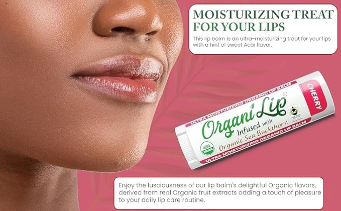 Organic Lip Balm, Cherry Flavor, Ultra Hydrating Lip Moisturizer for Cracked or Dry Lips, Infused With Organic Sea Buckthorn, Oval Shaped Tube, USDA Certified Organic, 1 Pack-Velvo Beauty